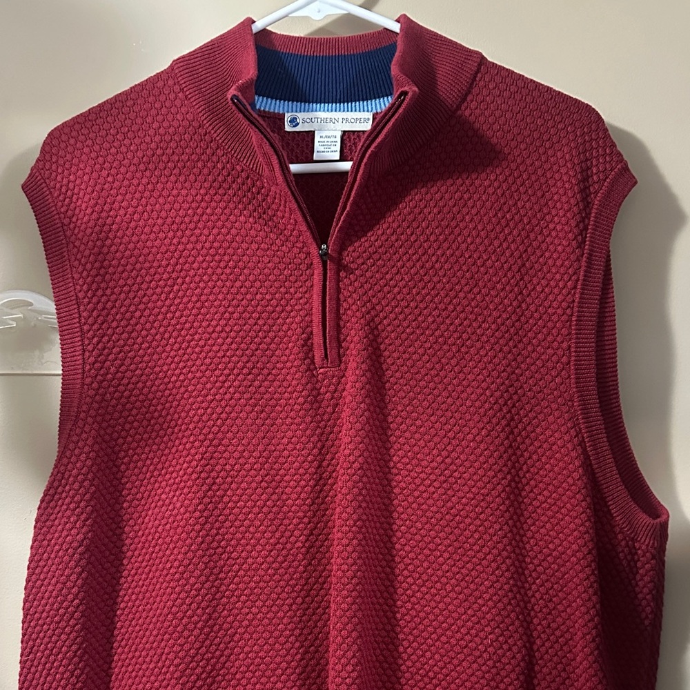 Southern Proper Men's Burgundy Zip-Up Sweater Vest